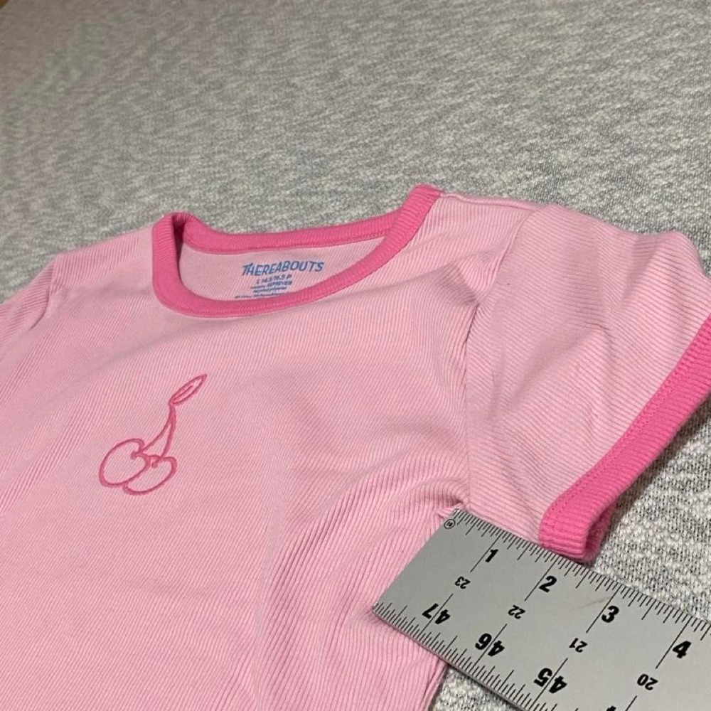 Thereabouts pink t-shirt with cherry graphic, teen size L (14.5/16.5). SKU-B650 - Picture 3 of 8